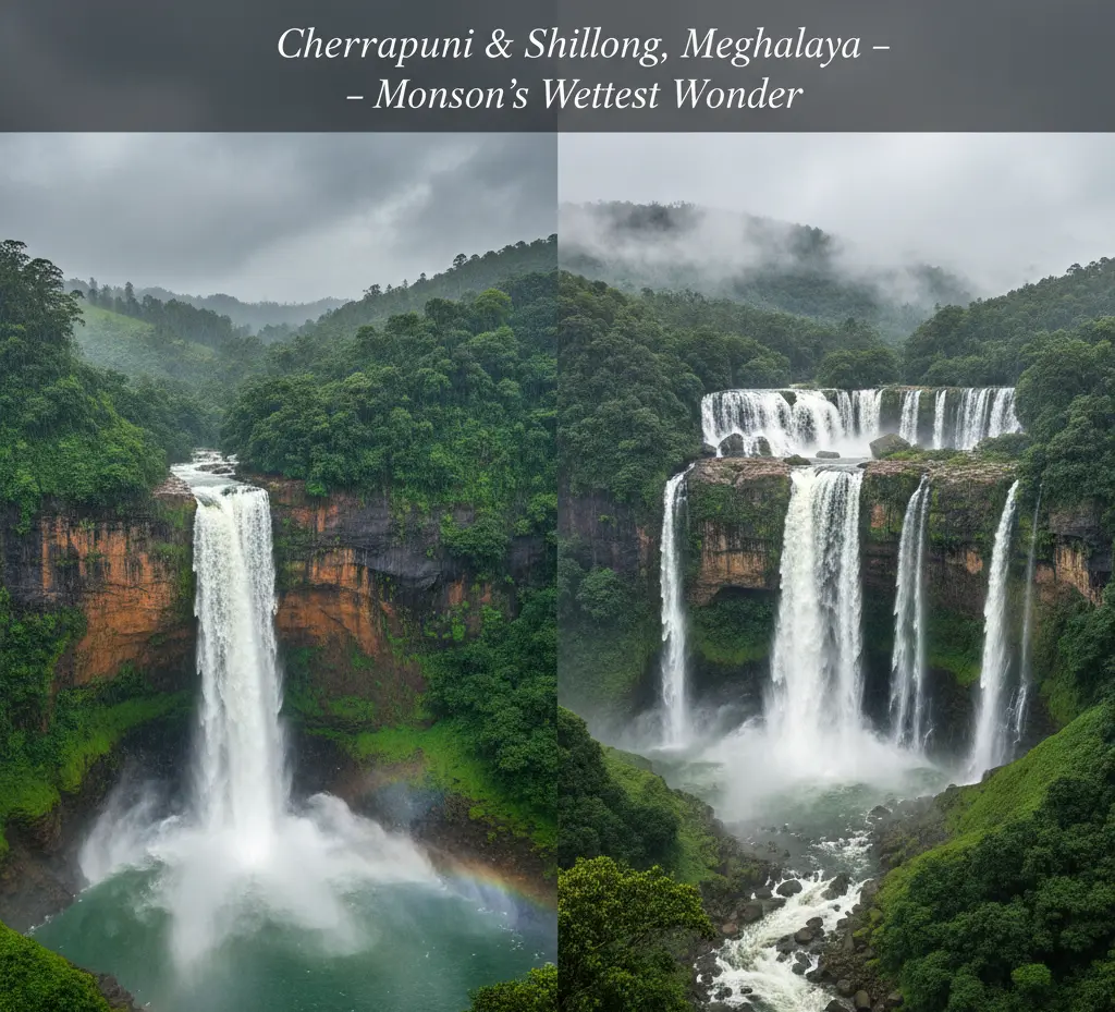 Cherrapunji & Shillong, Meghalaya – Monsoon’s Wettest Wonder: Nohkalikai Falls, Seven Sisters Falls