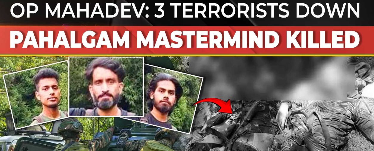 Indian Army and J&K Police visuals with the three terrorists eliminated during Operation Mahadev. Indian Army and J&K Police visuals with the three terrorists eliminated during Operation Mahadev.