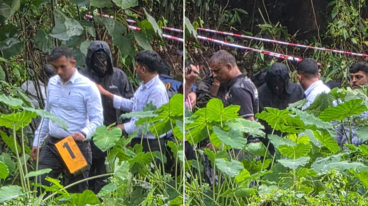 Whistleblower guiding SIT officials through dense forest terrain to marking sites amidst vegetation. Whistleblower guiding SIT officials through dense forest terrain to marking sites amidst vegetation.