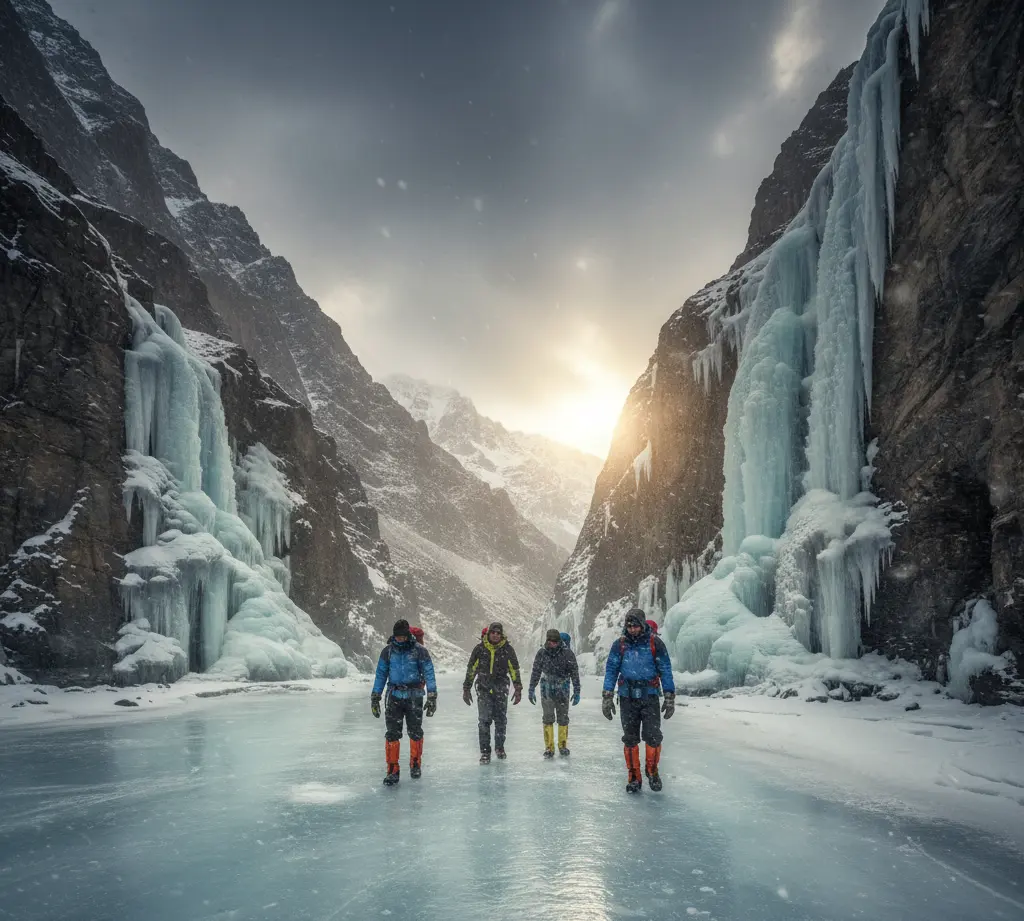 Leh‑Ladakh & Chadar Trek – Blizzard-Bound Winter Trekking: Frozen Waterfalls