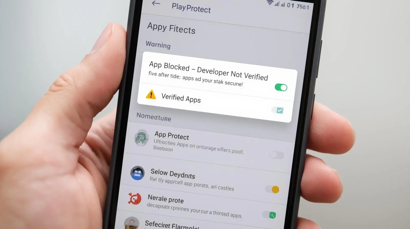 Android phone showing app blocked warning due to missing developer verification for sideloaded Android apps. Android phone showing app blocked warning due to missing developer verification for sideloaded Android apps.