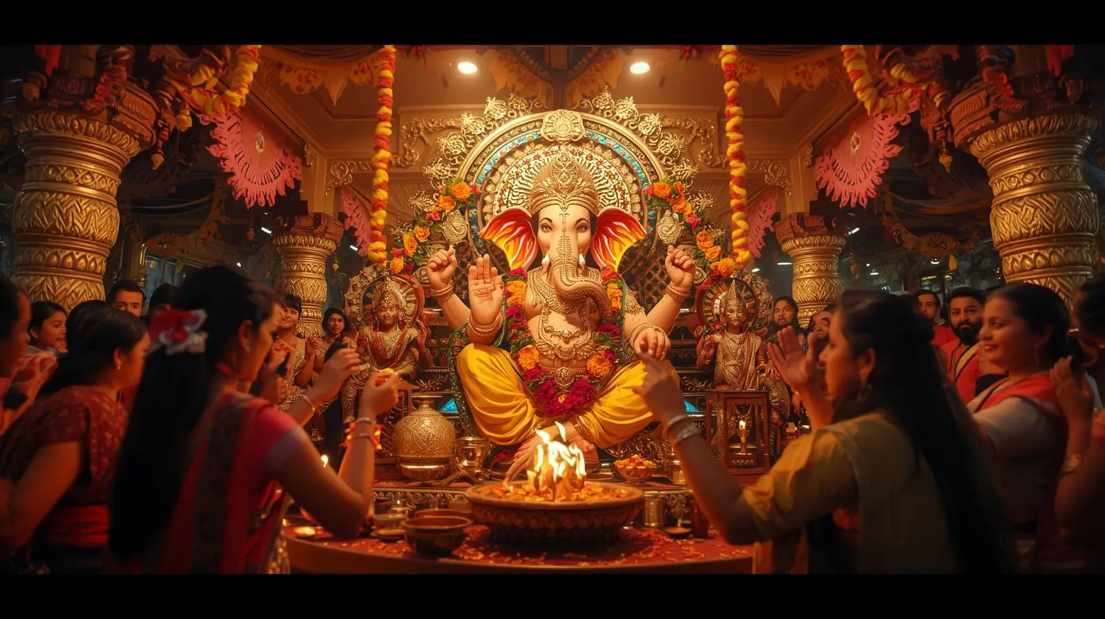 Ganesh Chaturthi Pooja and devotees offering prasad to Bappa Ganesh Chaturthi Pooja and devotees offering prasad to Bappa