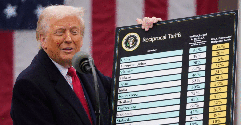 Donald Trump Tariff Hike 2025 speaking at the White House Rose Garden announcing new tariff measures April 2025