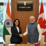 Anita Anand meets Prime Minister Narendra Modi in New Delhi to announce India-Canada Trade Roadmap 2025.
