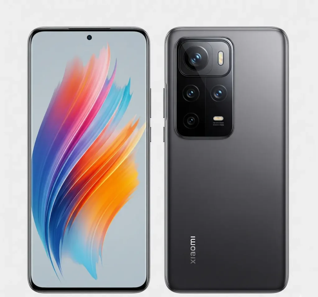 Sleek concept render of Xiaomi 17 Pro Max (front + back view) — emphasize display & camera module.