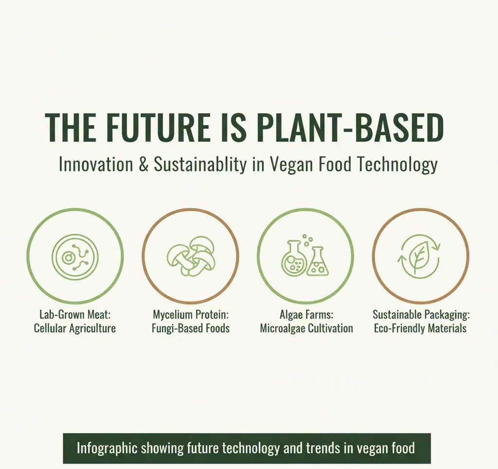 Infographic showing future technology and sustainability trends in vegan food
